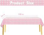 Retro Pink Gingham Tablecloth 54"x108"| Heavy-Duty Waterproof Plastic for Picnics&Coffee Shop Decor |  Party Backdrop