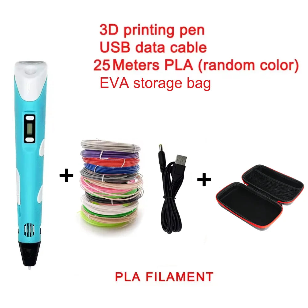 Electronic 3D Printing Pen 25MPLA Long Thread Children's 3D Graffiti Drawing Tool Drawing Smart Toy DIY Christmas Birthday Gift