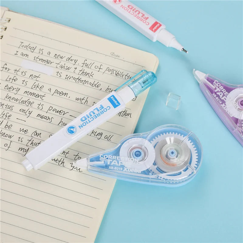 1 Correction Tape + 1 Correction Liquid Kawaii White Out Combo Quick Dry & Clean Finish Student Mistake Cover Tools Stationery