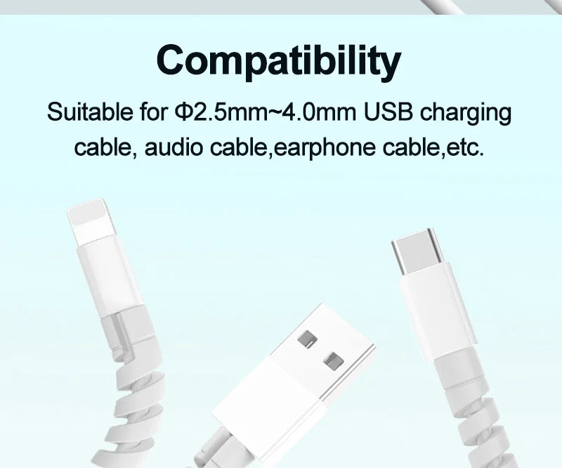 10pcs Cable Protector Silicone Charge Cable Spiral Winder Wire End Cord Savers Cover For Phone USB Charger Cable Accessories