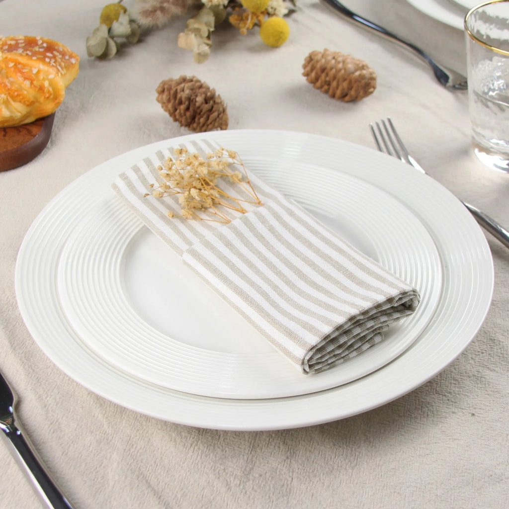 Plain Striped Linen Cotton Blended Dinner Cloth Napkins Placemats Tea Towels Set of 12 (40 x 30 cm) for Events & Home Use