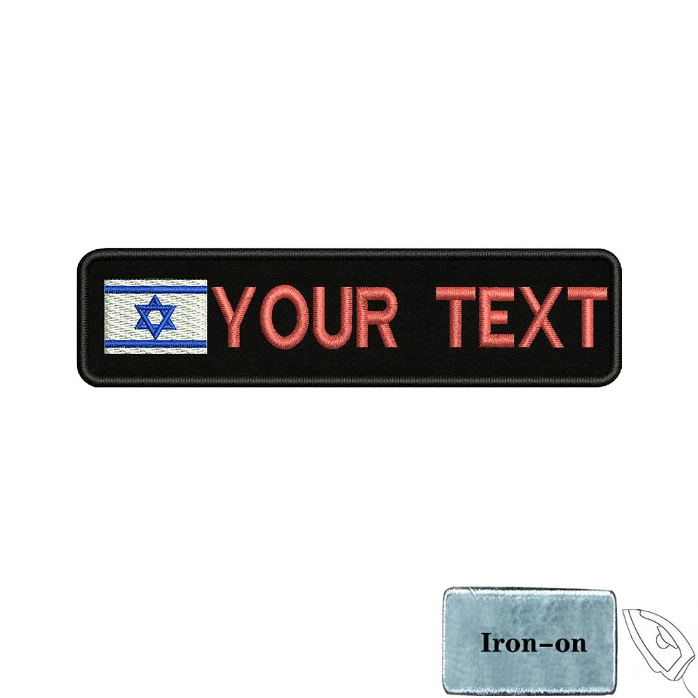 1PC 10cmx2.5cm Israel Flag Custom Personalized Name number Patch Stripes Badge tags Armband Iron On Or Hook Loop embroidered