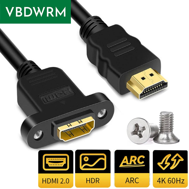 HDMI Extension Cable Panel Mount 4K 60Hz HDMI 2.0 Male to female Extension cord supports HDR ARC CEC HDMI male to Female Cable