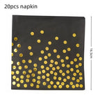 Black Gold Birthday Party Decorations Tableware Paper Plates Cups Napkin Tablecloth for Adult Kids Happy Birthday Party Supplies