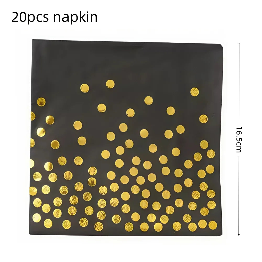 Black Gold Birthday Party Decorations Tableware Paper Plates Cups Napkin Tablecloth for Adult Kids Happy Birthday Party Supplies
