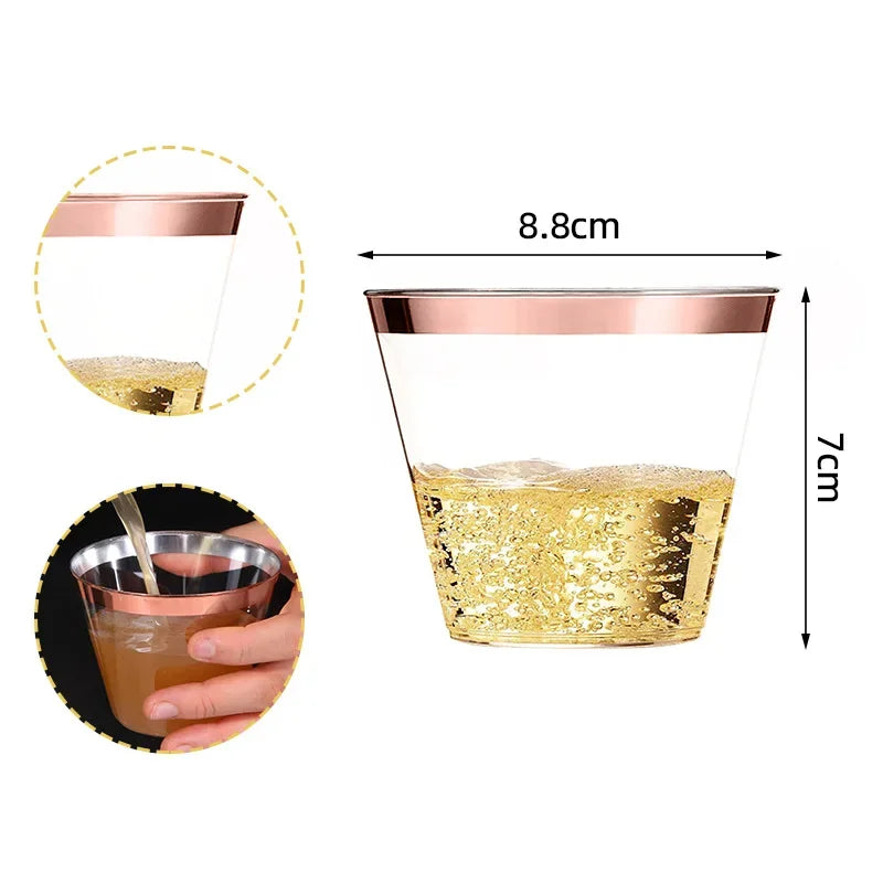 25PCS Disposable Champagne Clear Plastic Cup Outdoor Picnic Cup Drinking Cup for Parties Birthdays Weddings Cocktail Party