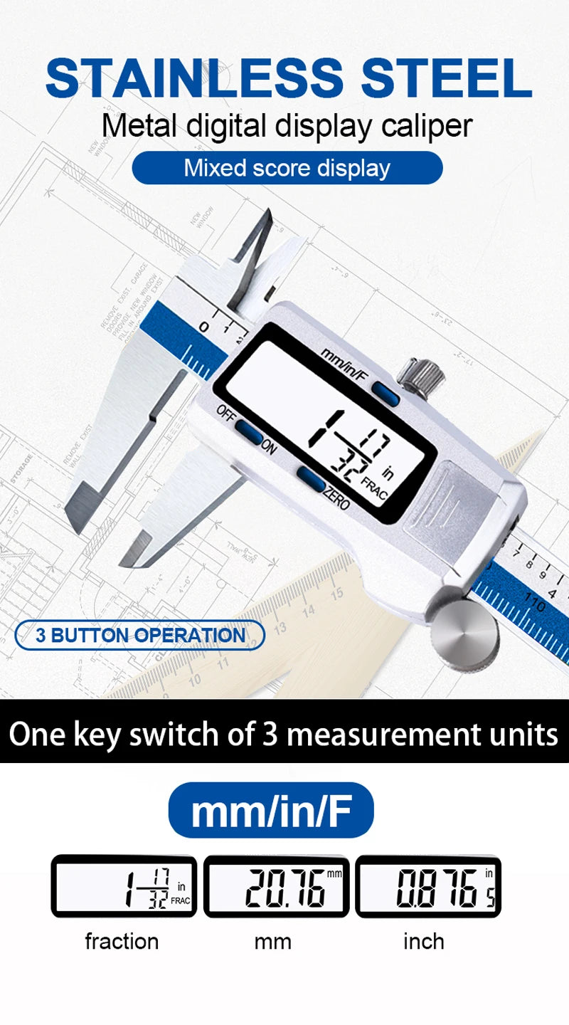 ET52 Stainless Steel 0.01mm High Precision Measure 150mm Digital Caliper mm/inch/Fraction Zero Setting Electronic Caliper