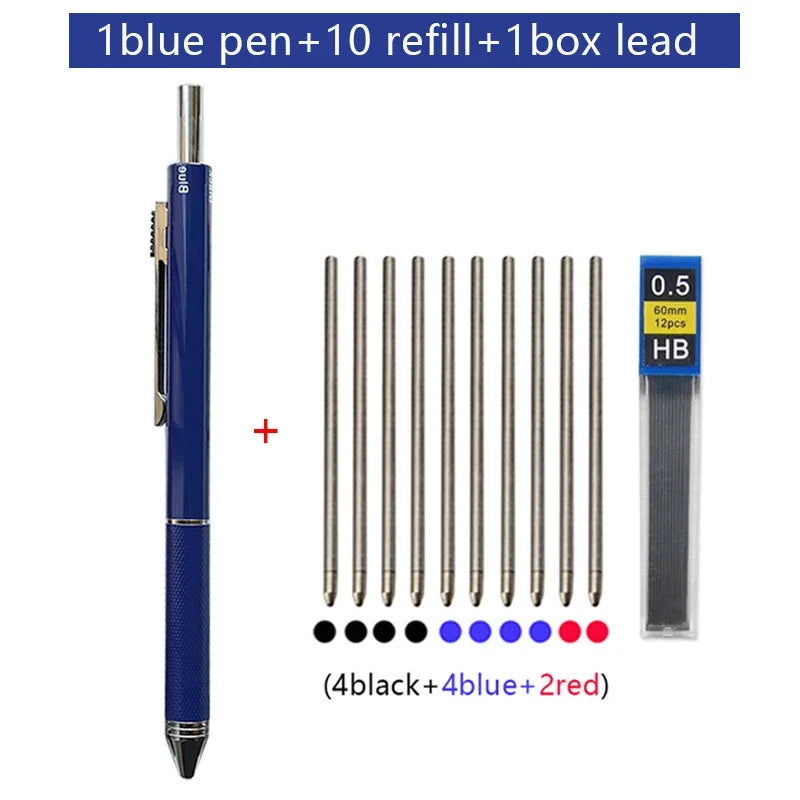 Metal Multicolor Pen 4 In 1 Gravity Sensor Ballpoint Pen 3 Colors Ball Pen and 1 Mechanical Pencil Office School Stationery Gfit