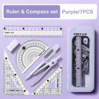 7 Pcs/Set Mathematical Rulers Set - Multi-function Professional Compass Ruler Drawing Tools, School Supplies Students Stationery