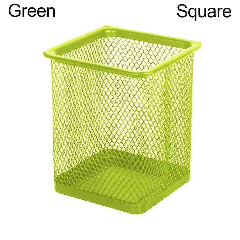 Multifunction Round/Square Mesh Pen Pot Multicolor Pen Holder Desk Tidy Stationery Organiser Pencil Storage Stationery Organiser