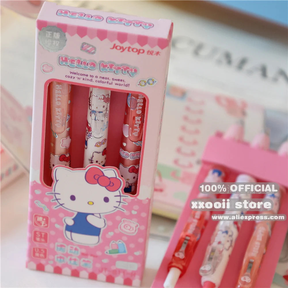 Genuine 3Pcs Kawaii Sanrio 0.5mm Gel Pens Cute Hello Kitty Cinnamoroll Kuromi Black Pen School Student Stationery Supplies Gifts