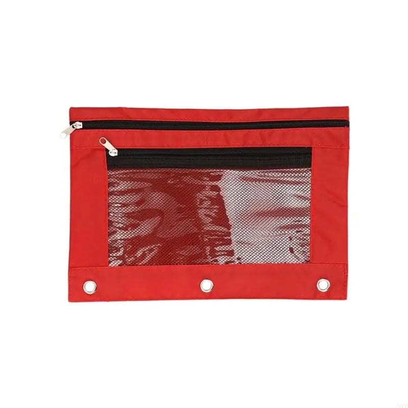 Double Zipper Pen Bag 3 Rings Binders Pencil Case File Bag Pencil Box For Erasers Rulers Markers Storage