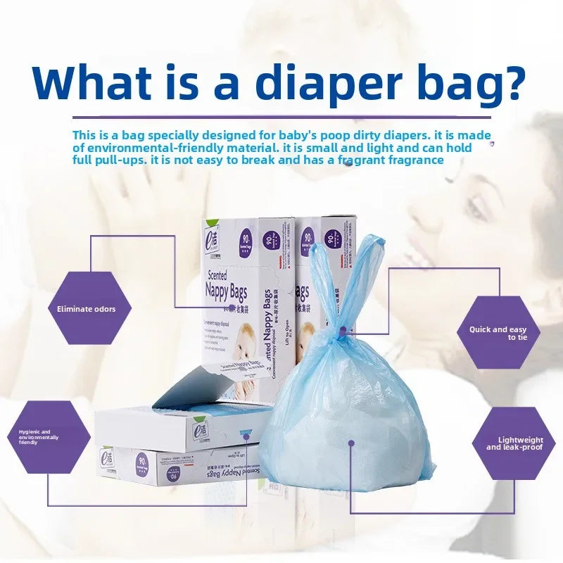 Scented Diaper Disposal Bags Fragrant Nappy Sacks Boxed Pull-Out Design Baby Odor Control for Nursery Diaper Pail Trash Can