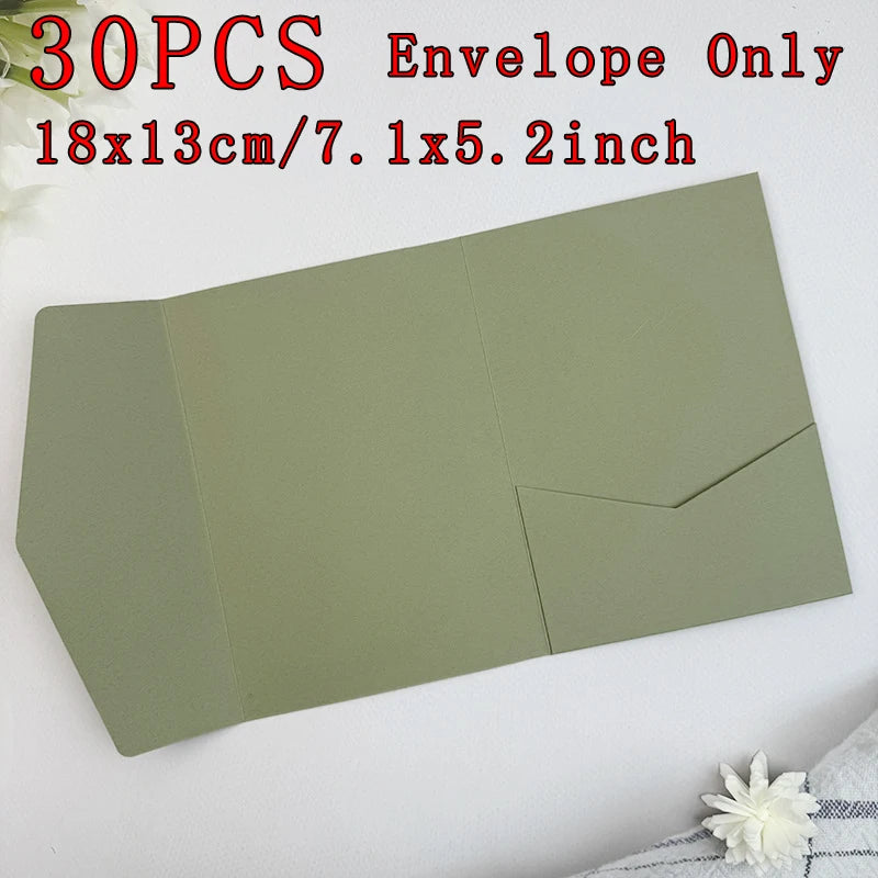 30pcs 18x13cm Green Envelopes for Wedding Invitation Small Business High-grade 250g Paper Stationery Supplies Storage Bag