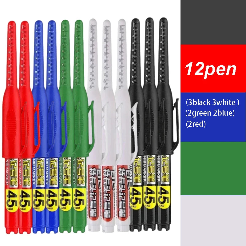 45mm Waterproof Long Head Nib Deep Hole Markers Pen Tile Carpenter Pen Multi-purpose for Woodworking Black/White/Red Ink