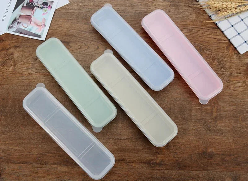 Portable Travel Tableware Storage Box with Transparent Cover Utensil Organizer for Outdoor School Home Dinnerware Kit