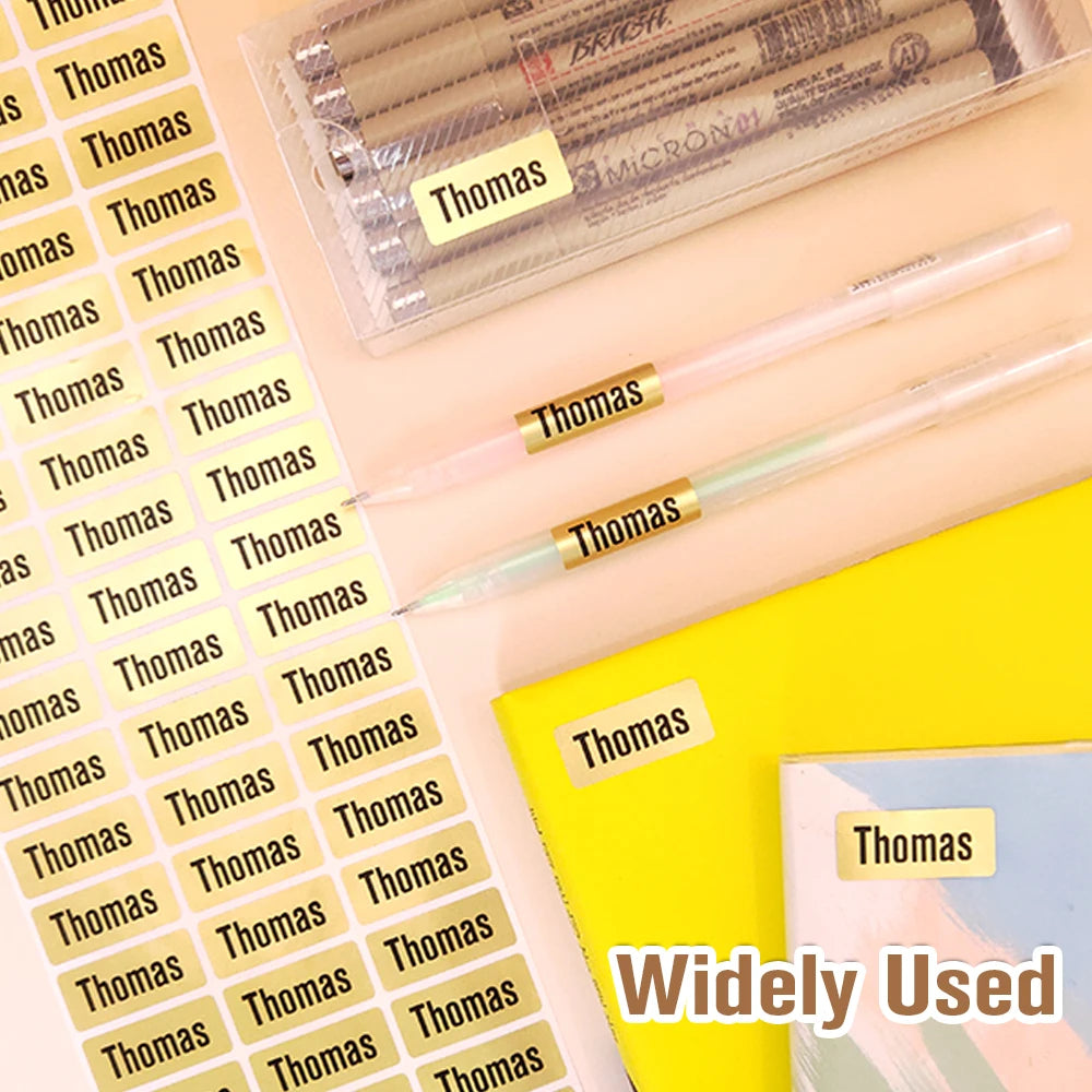 200pcs Personlized First Name Sticker Custom Gold Waterproof Kawaii Decals Tag for Children School Stationery Bottle Label