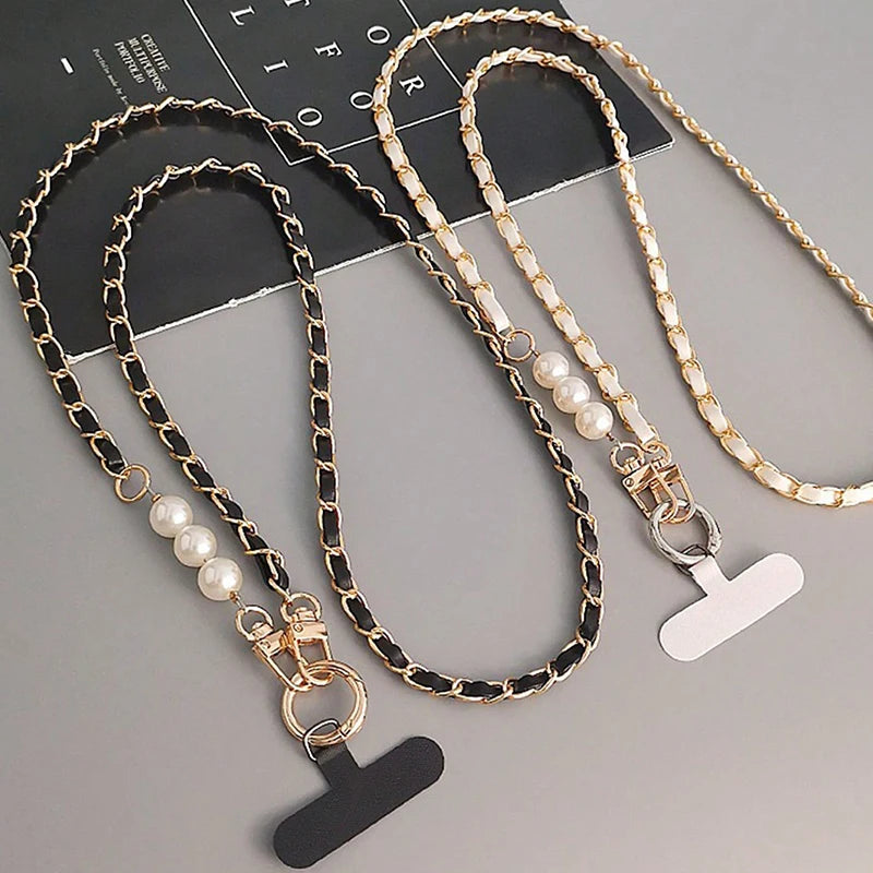 Mobile Phone Lanyard Women's Long Neck and Shoulder Strap Phone Case Universal Lanyard Long DYM Crossbody Pearl Pickup Chain