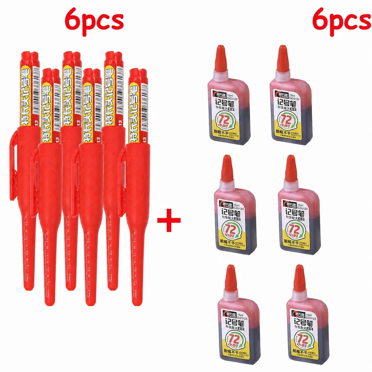 1-6Pcs 45mm Waterproof Long Head Nib Deep Hole Markers Pen Tile Carpenter Pen Multi-purpose for Woodworking Black/Blue/Red Ink