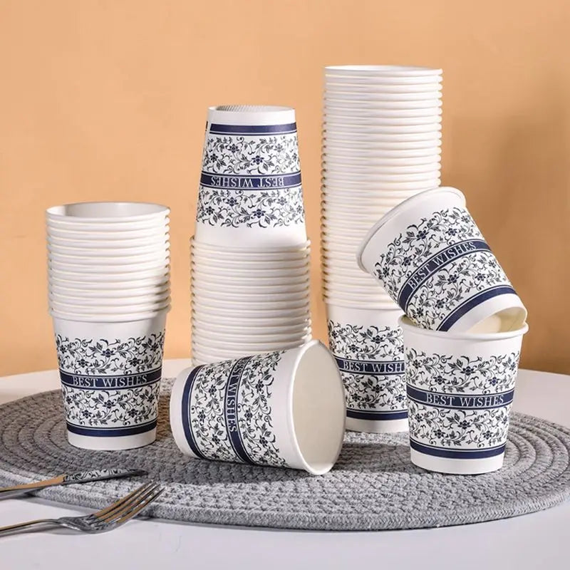 New high-value blue and white porcelain prosperous food grade environmentally friendly paper cup, for home and office use