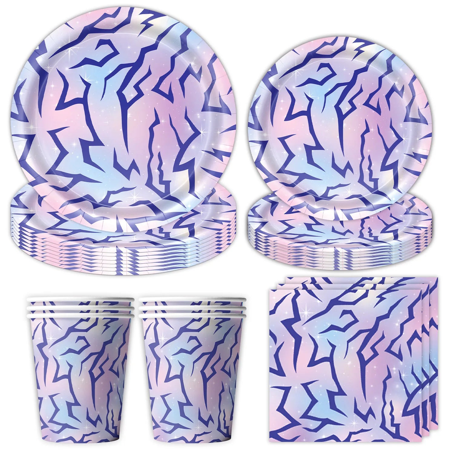 Cosmic Chic Pink Purple Party Tableware Set Y2K Lightning Paper Plates Cups Napkins For Girls Kpop Theme Birthday Decor
