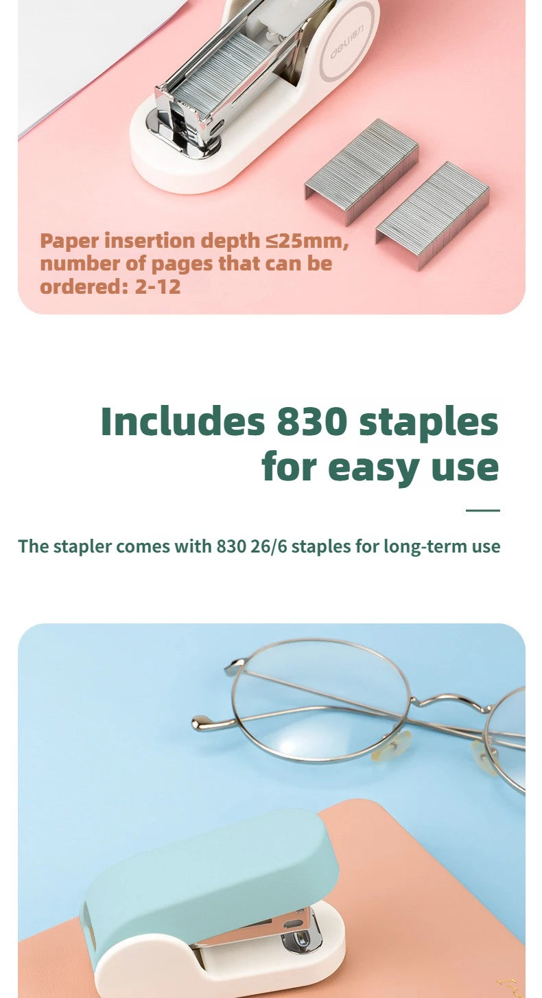Deli Mini stapler for students, labor-saving stapler, office supplies, portable girl, cute style, stapler, stapler, no. 12 nails