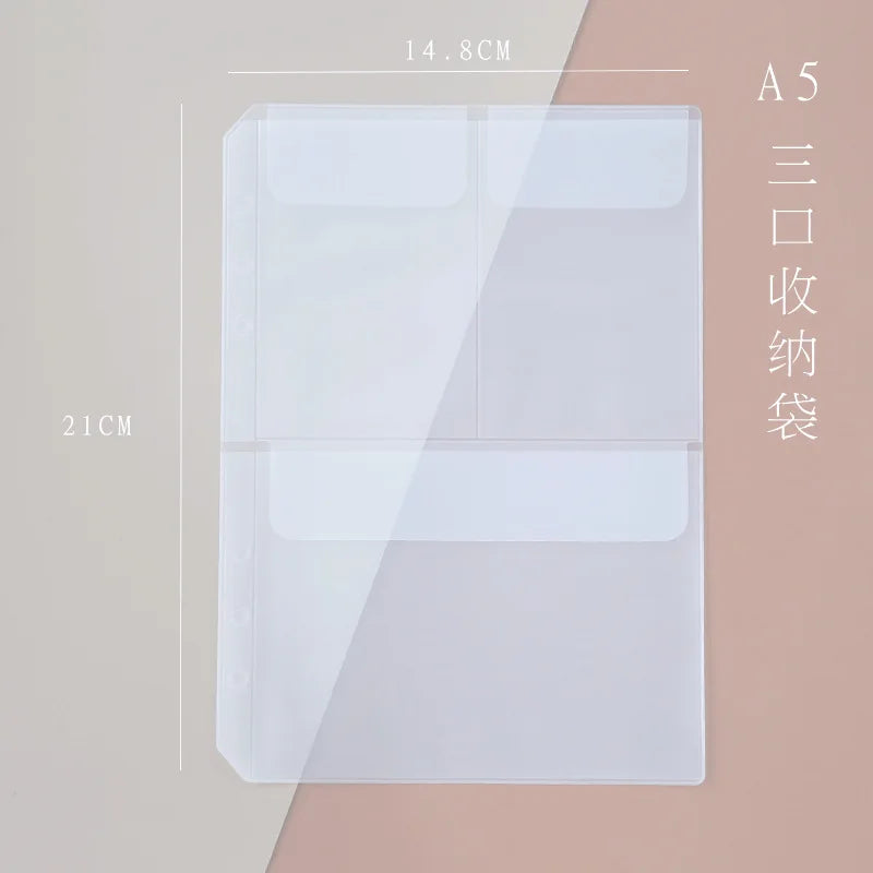 A5A6  5Pcs Binder Zipper Folders For 6-Ring Notebook Binder Transparent Loose Leaf Document Filing Bags