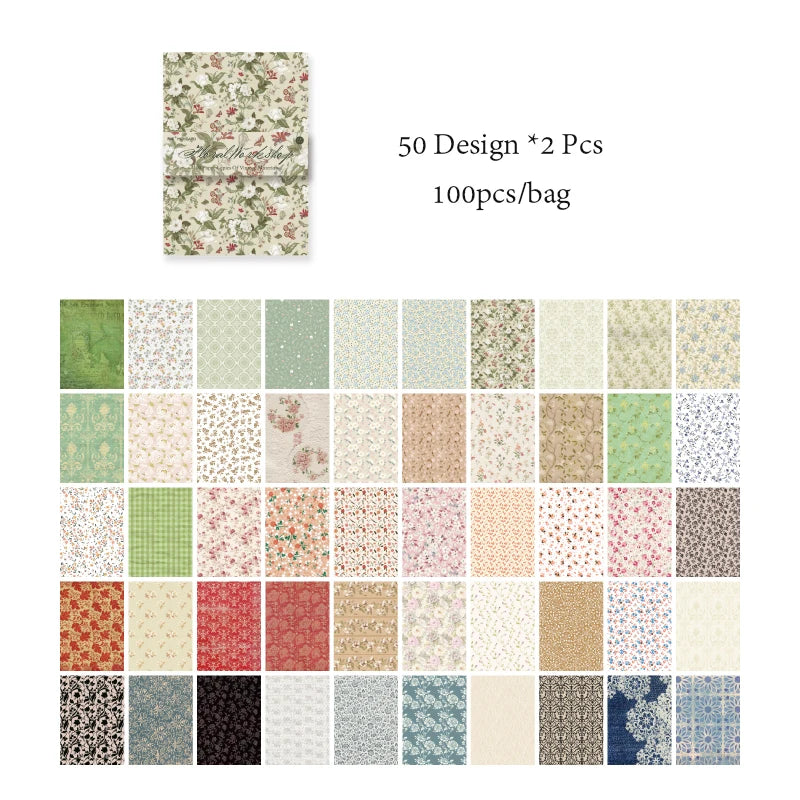 8 Style100Pcs/book Memo Material Paper Vintage Artistic Character Message Card Beautiful Flowers European Style DIY Hand Account