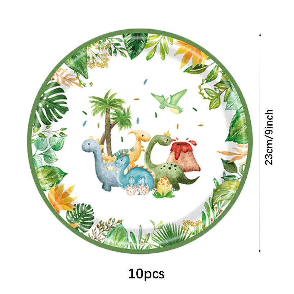 Cartoon Dinosaur Birthday Disposable Tableware Paper Plates Cups Napkin Tablecloth Dinosaur Roar Theme Birthday Party Decoration