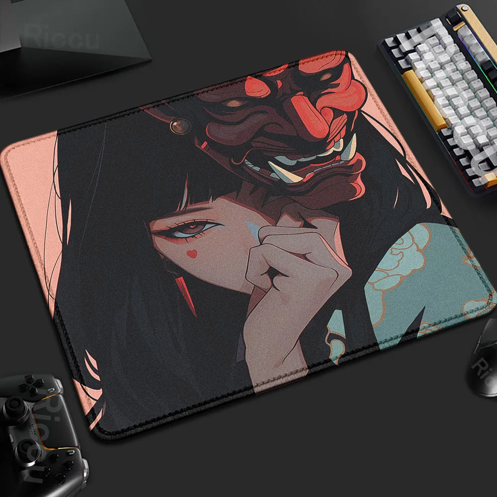 45x40CM Non-slip Mousepad Mask Girl Speed Table Pad E-Sports Keyboard Oni Mice Mat Game Professional Premium Suture Edge Deskmat