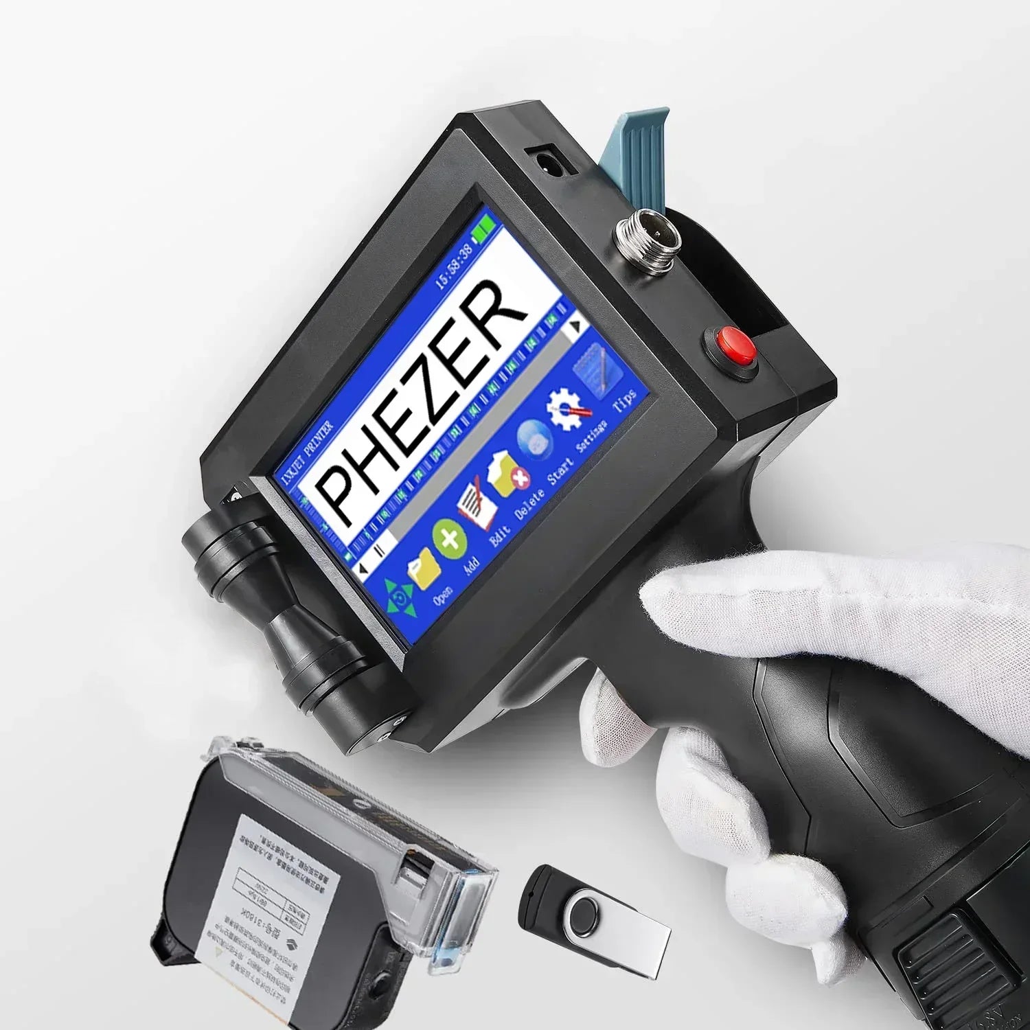 Phezer P15 Handheld Inkjet Printer 12.7/25.4mm Portable Label Printer Expiry Date Batch Code Logo QR Barcode 28 Languages