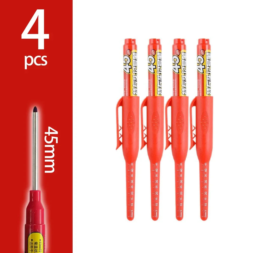 4-60Pcs 45mm Long Nib Head Carpenter Pen Deep Hole Marker Pens Black/Blue/Red/White for Measuring Woodworking Hand Tools