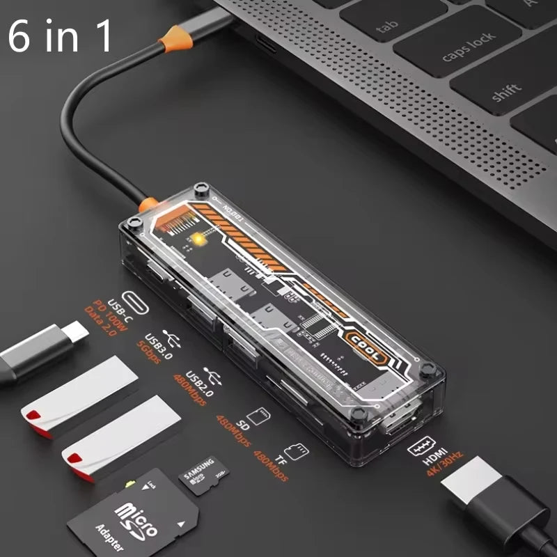 Basix USB C HUB 4K 30Hz Type C to HD-MI DP VGA Gigabit Ethernet USB 3.0 PD 100W Adapter For Macbook Air Pro M2 M1 PC Accessories