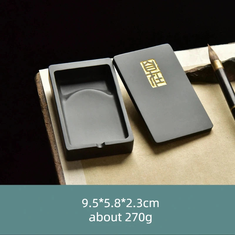 Small Portable Ink stone Chinese Style Calligraphy Regular Script Ink Stone Students Brush Writing Raw Stone She Inkstone