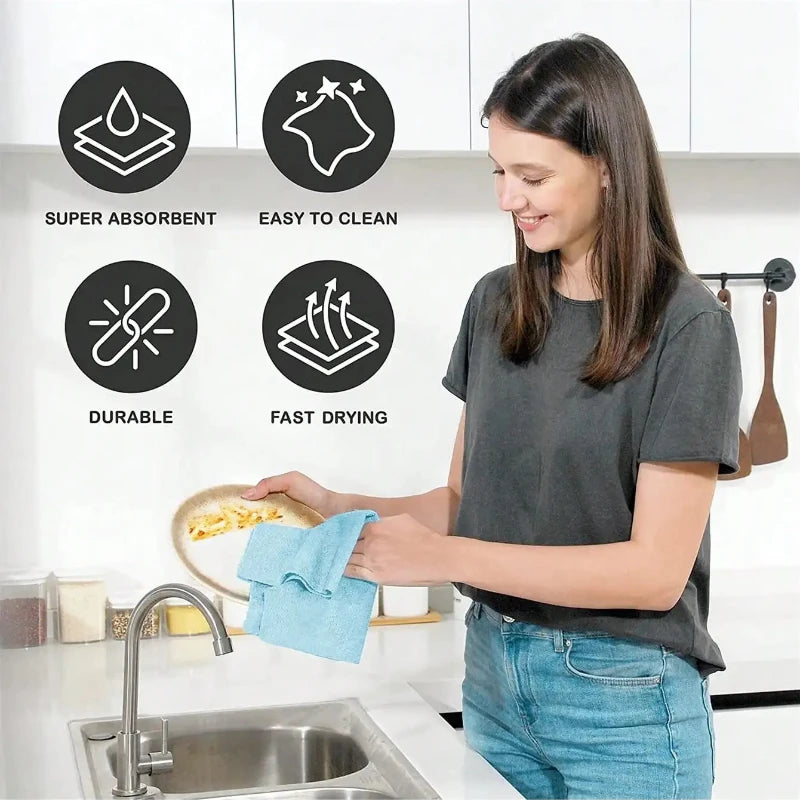 50pcs/Roll Microfiber Tear-Towel Roll, Reusable Cleaning Rag,Multi-Purpose Dishwashing Towels For Tableware Double