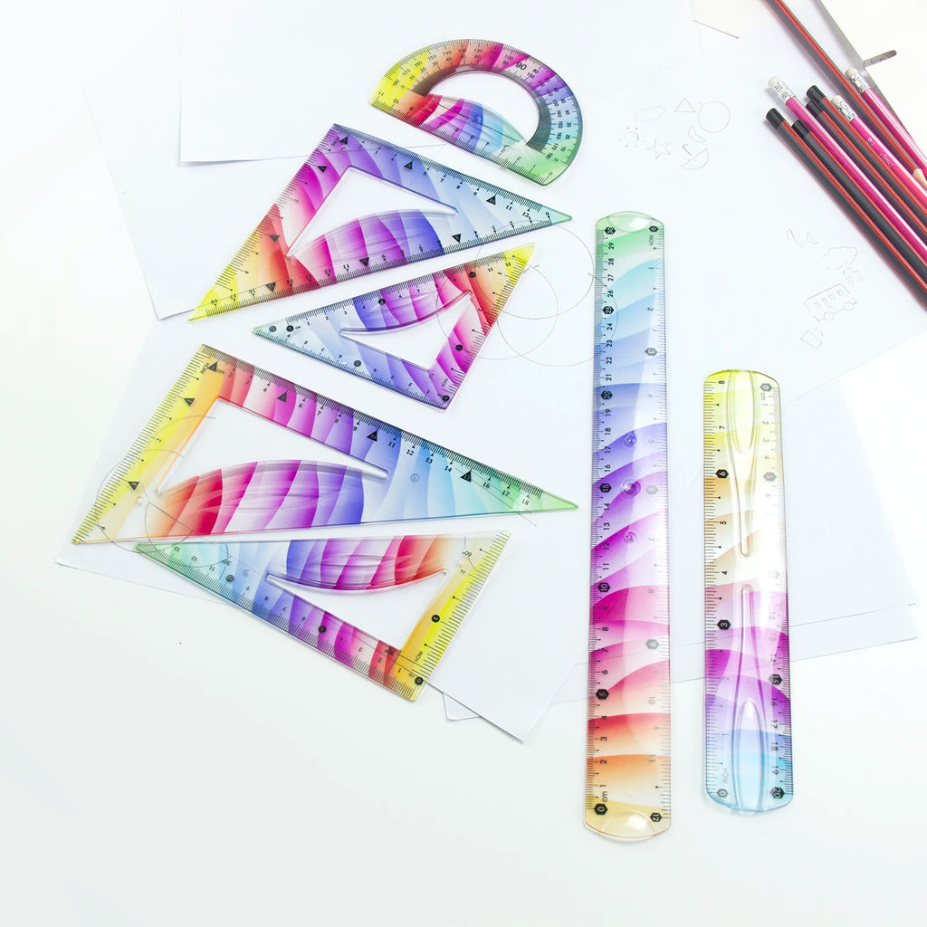 Vibrant Flexible Ruler Set, Straight Ruler, Protractor, 2 Triangles, 20/30cm Straight Ruler, 4 Pcs Soft Ruler Kit