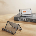 Black Metal Mesh Business Card Holder Desktop Business Card Display Stand Box Office Cards Holder Desk Shelf Storage Organizer