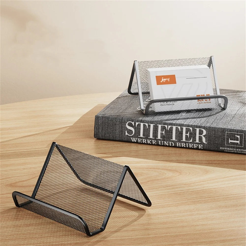 Black Metal Mesh Business Card Holder Desktop Business Card Display Stand Box Office Cards Holder Desk Shelf Storage Organizer