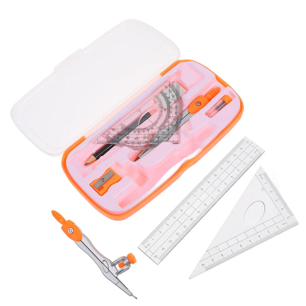 1Set Math Compass Set for and Students Protractor Ruler Kit School Supplies Portable Drafting Tools for Learning and