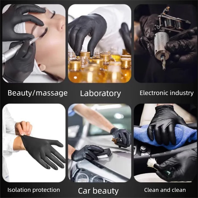 10-200pc Nitrile Gloves Black Rubber Gloves Latex Disposable Gloves Work Housework Car Industry Gardening Pet Care Cooking Tools