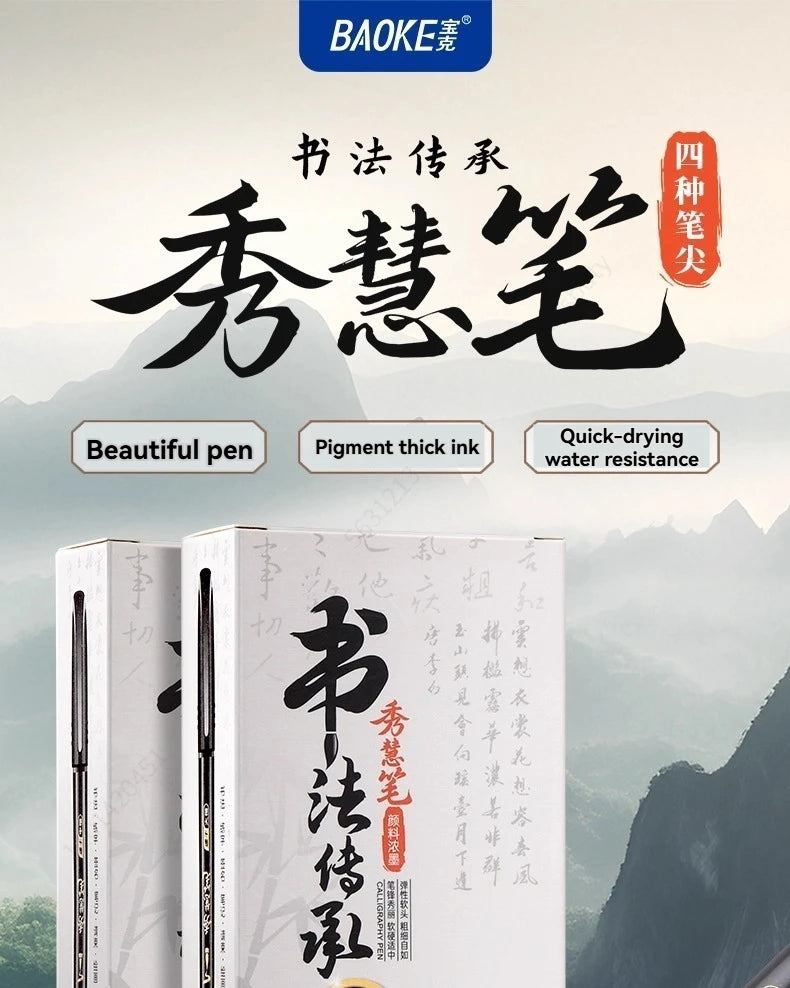 BAOKE 4-Size Calligraphy Pen Set for Writing, Hand Lettering, Black Ink Brush Markers Sketching Calligraphie Art Supplies Artist