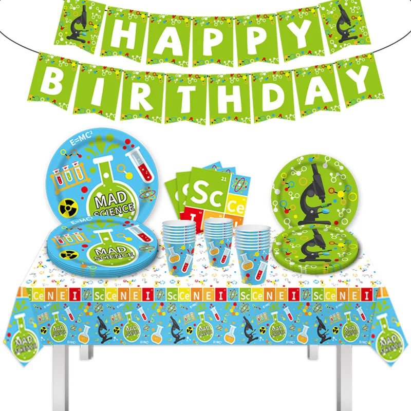 Chemistry Experiment Learning Science Theme Tableware Disposable Paper Cups Paper Plates Birthday Party Set Decoration Supplies