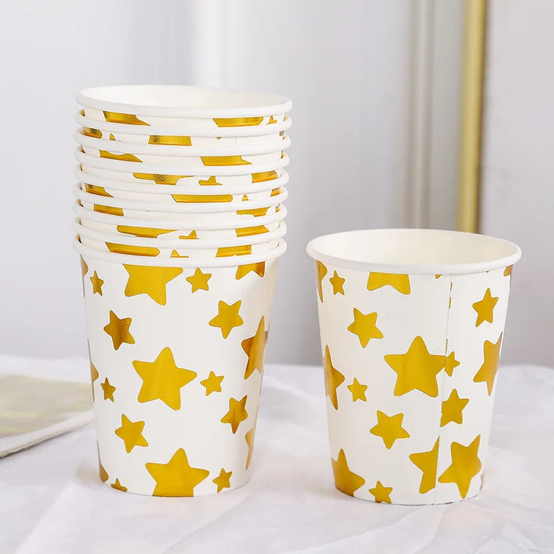 Pink Blue Stripe Dot Disposable Tableware Sets Paper Cups Plate Straws Fork Disposable Sets Wedding Birthday Party Decorations