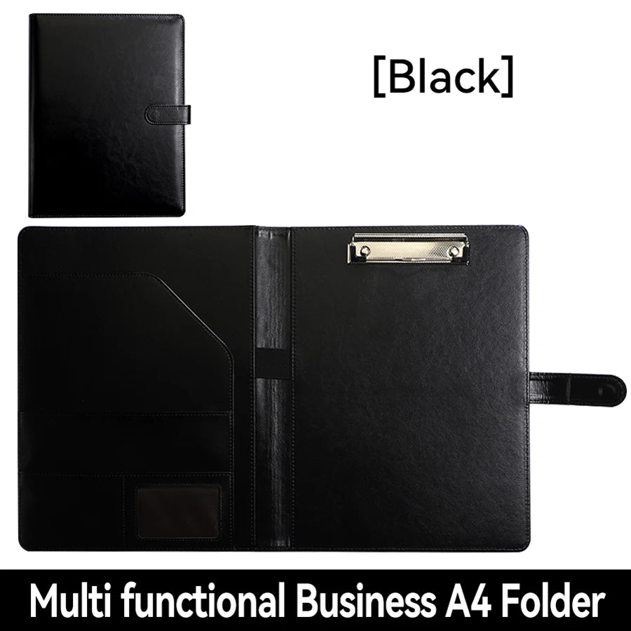 1PC A4 Size Texture PU Leather Multi-Functional Business Folder with Clip Pen Holder And Card Slots for Office Sales Bank Meetin