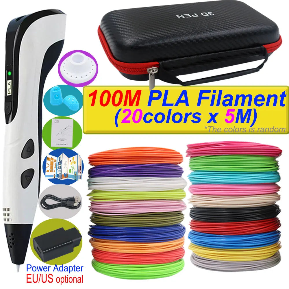 2026 New 3D Printing Pen DIY Three-dimensional Painting Children Toys With LCD Screen Power Adapter 200M PLA Filament Toys Gift