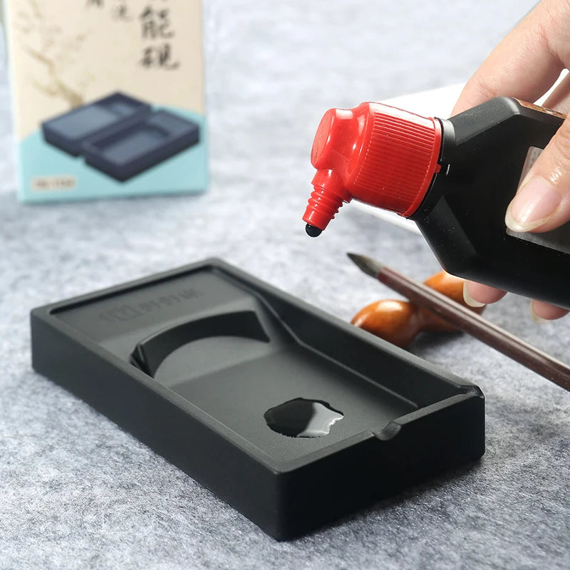 Multi-functional Inkstone Holding and Grinding Ink Anti-drop Portable Easy Clean Both Sides Usable Stationery for Students