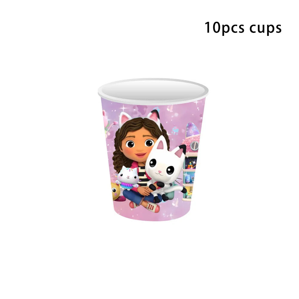 50-1pcs Gabby Dollhouse Birthday Party Plates Cups Napkins Cat Girls Disposable Tableware Kids Happy Birthday Decor Supplies