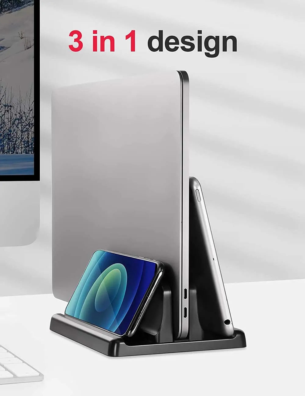 Dual-Slot Vertical Laptop Stand Holder Adjustable Double Desktop Notebook Dock Space-Saving for MacBook HP Dell Chrome Book iPad