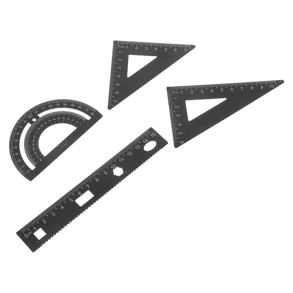 1Set Metal Math Drawing Set Includes Straight Ruler Triangle Plate Protractor for Students Architects Engineers Artists Portable