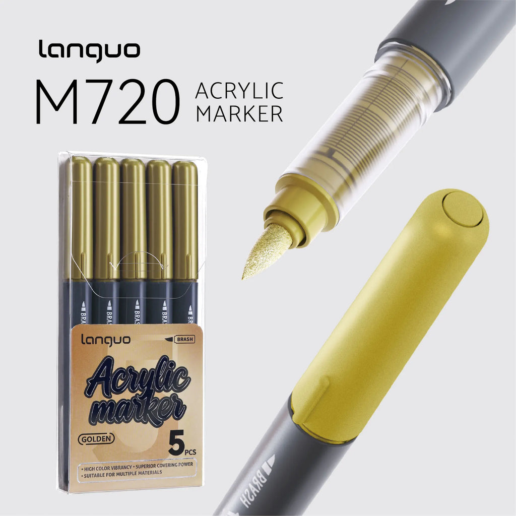 Languo 9pcs/box Soft Brush Acrylic Marker Pen Set，DIY Hand Drawn,Paint Art Markers pens,Student Graffiti Acrylic Paint Pens,M720